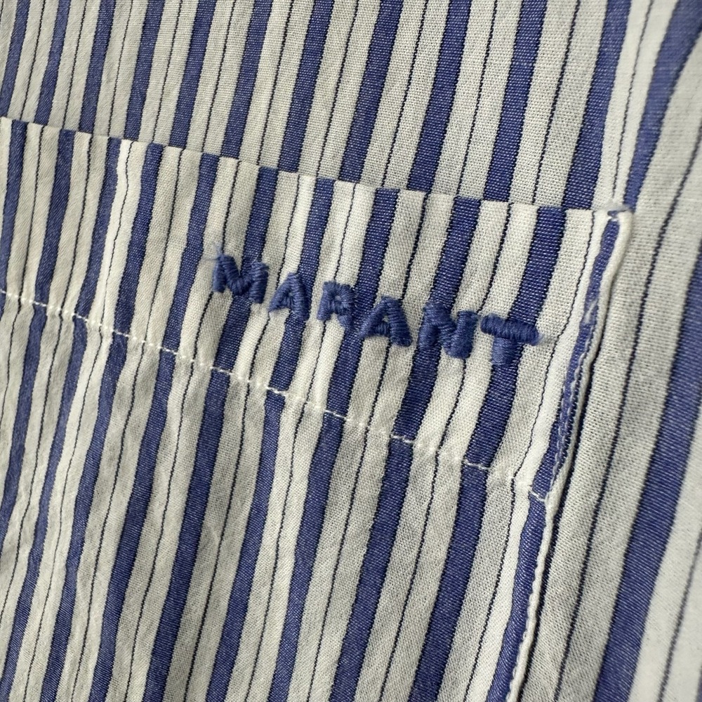 Isabel Marant Labilio Shirt Mens Small Blue Stripe Oversized Short Sleeve Cotton - Picture 6 of 15